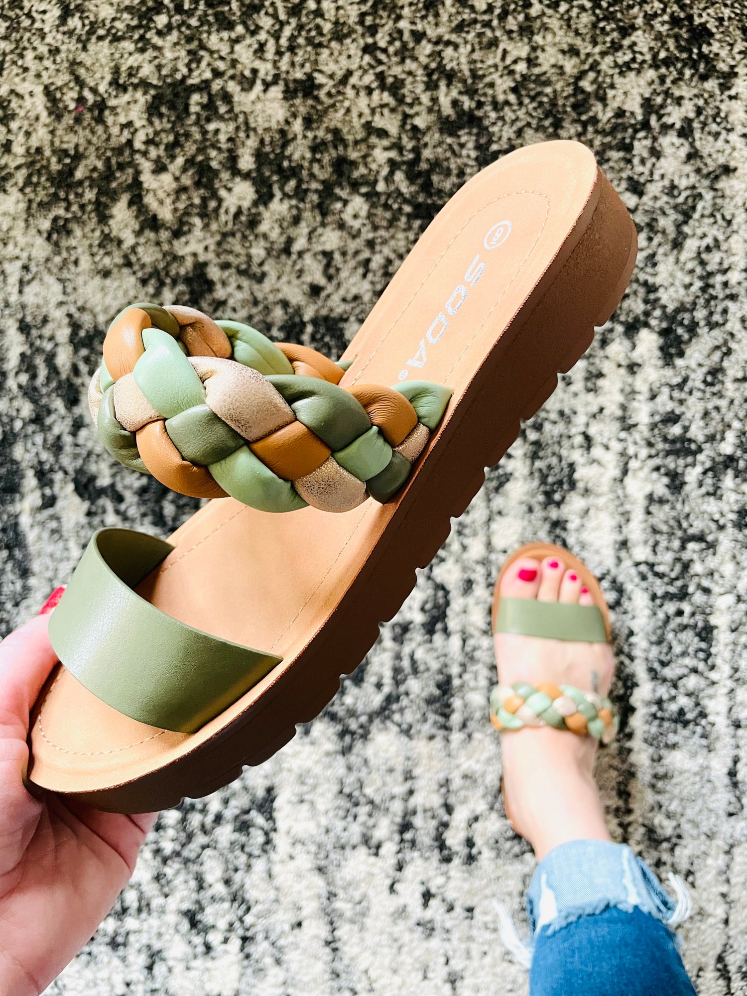 Braided Olive Slide Sandals