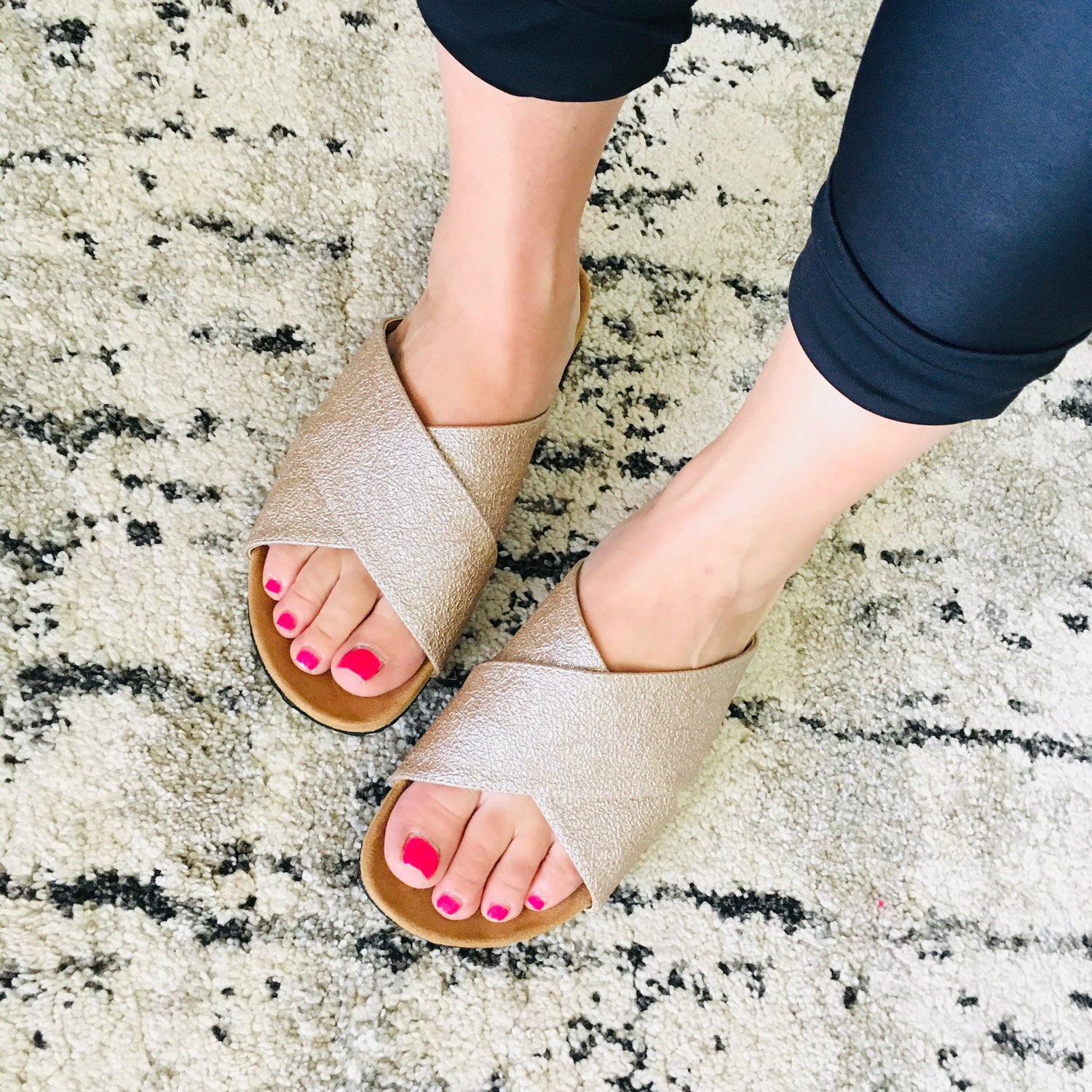 Slide On Sandals - Rose Gold - KaraMarie Boutique