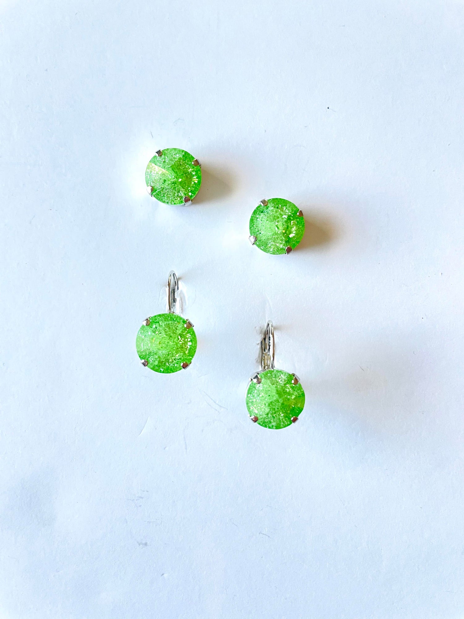 12mm Drop or Post Earrings in Peridot Ice