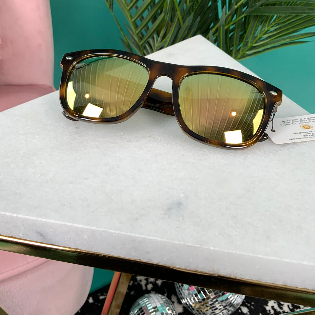 Classic Horned Rim Mirrored Lens Sunglasses Leopard - Peach Green - KaraMarie