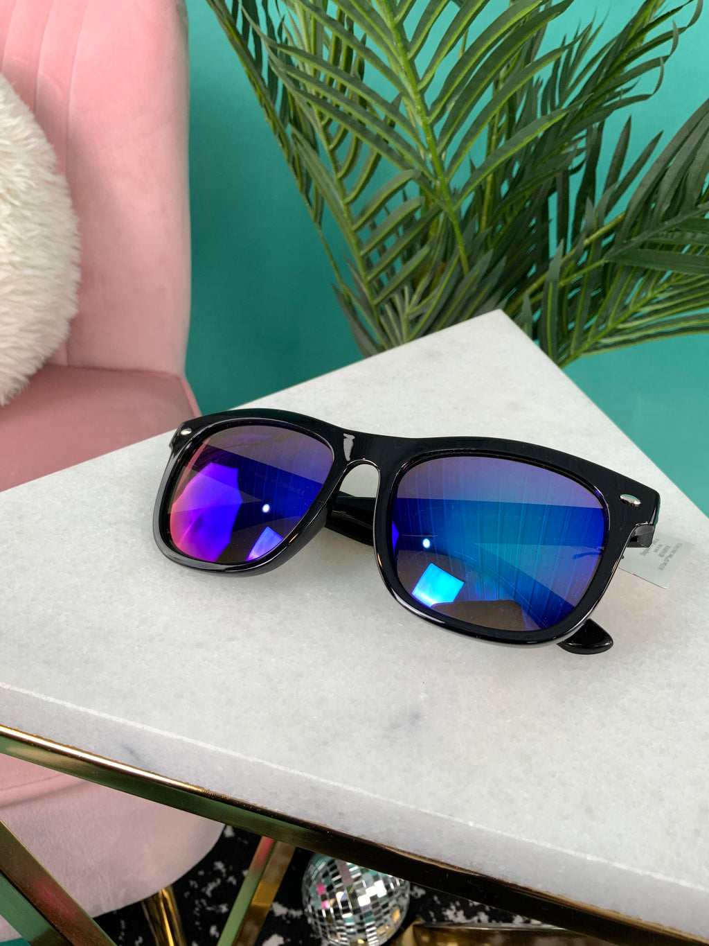Classic Horned Rim Mirrored Lens Sunglasses Black - Blue Violet - KaraMarie